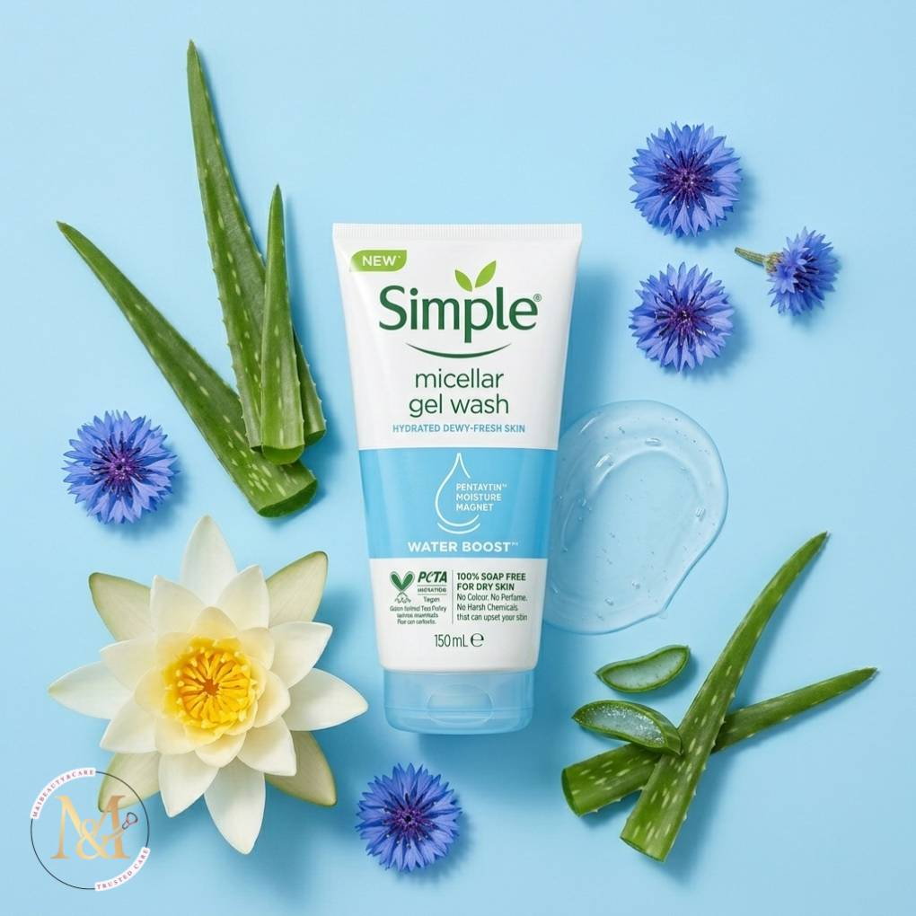 Simple Water Boost Micellar Facial Gel Wash for Hydrated Dewy-Fresh Skin 150ml (official)